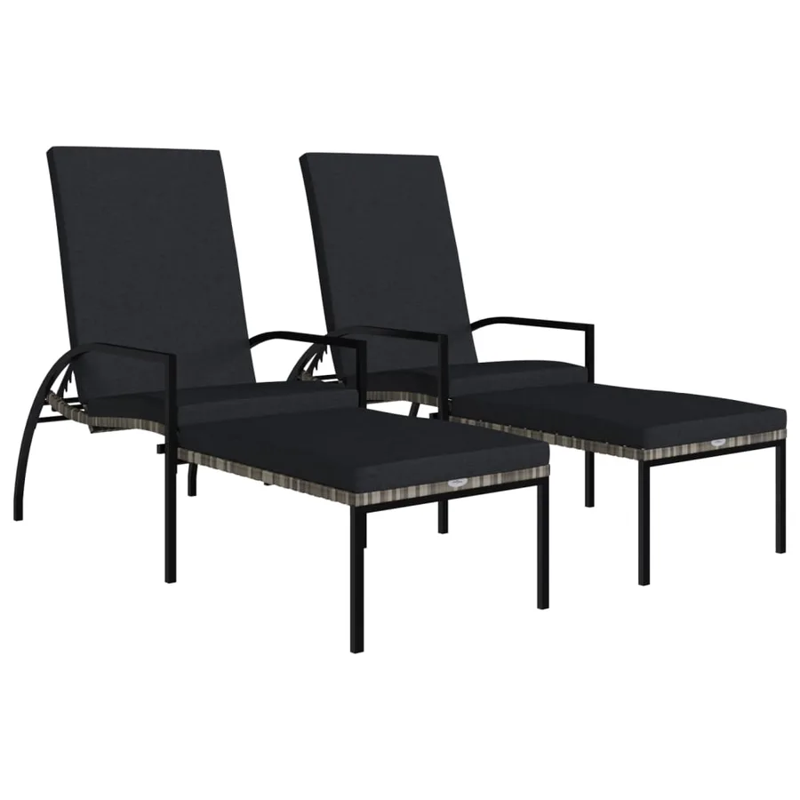 Chaises longues avec repose-pied 2 pcs Résine tressée Gris - 2