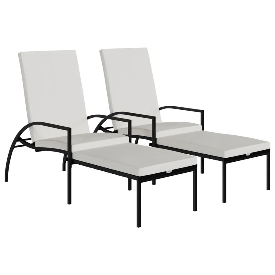 Chaises longues avec repose-pied 2 pcs Résine tressée Gris - 20