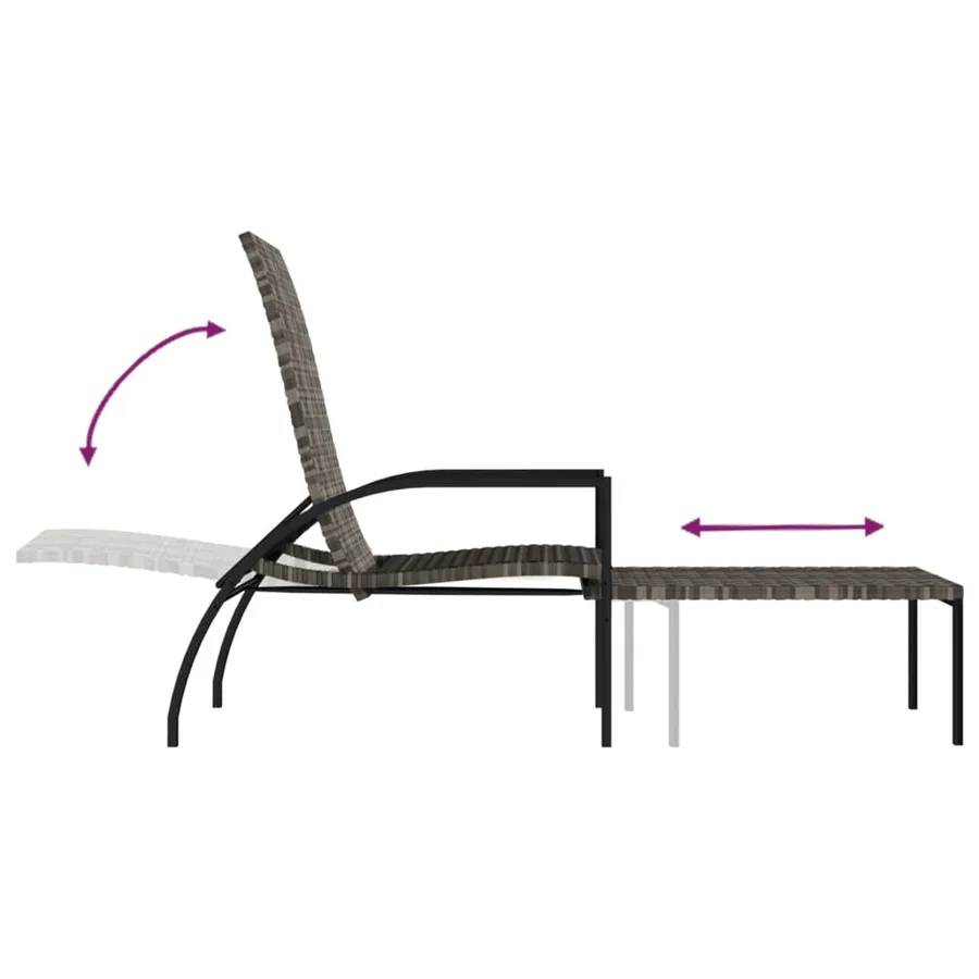 Chaises longues avec repose-pied 2 pcs Résine tressée Gris - 8