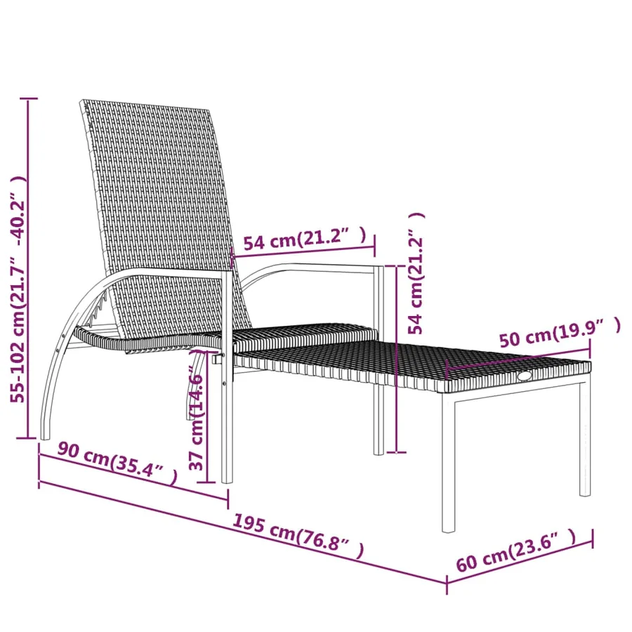 Chaises longues avec repose-pied 2 pcs Résine tressée Gris - 9