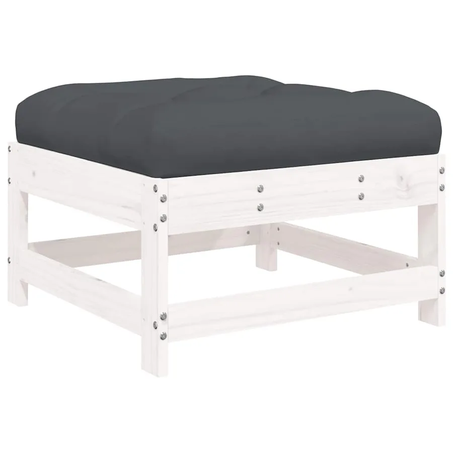 Repose-pied de jardin avec coussin blanc bois de pin massif - 2