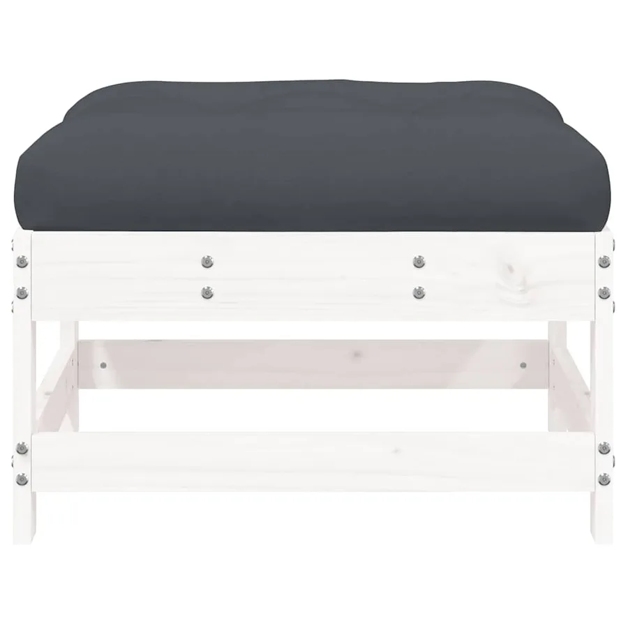 Repose-pied de jardin avec coussin blanc bois de pin massif - 3