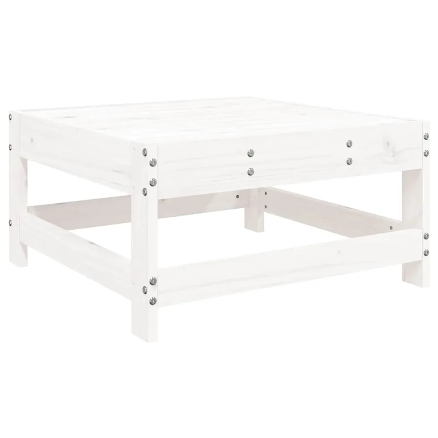 Repose-pied de jardin avec coussin blanc bois de pin massif - 4