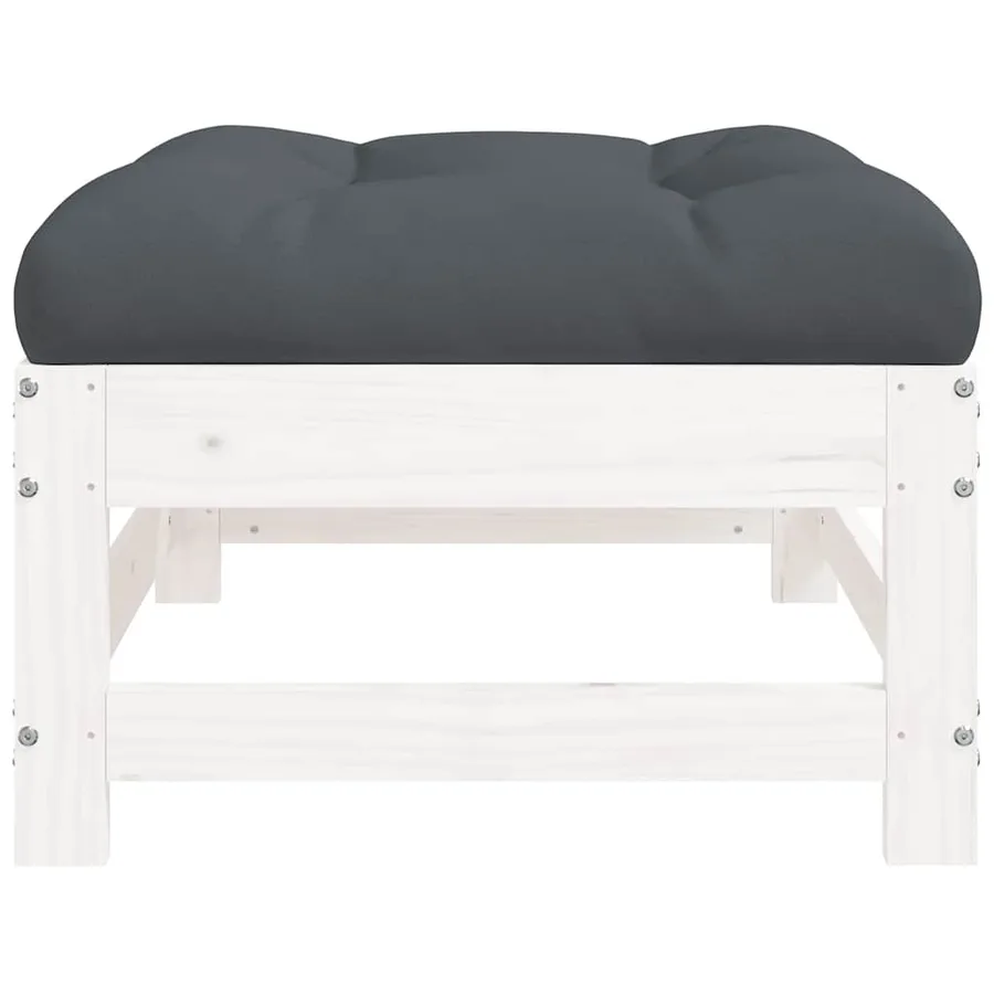 Repose-pied de jardin avec coussin blanc bois de pin massif - 6
