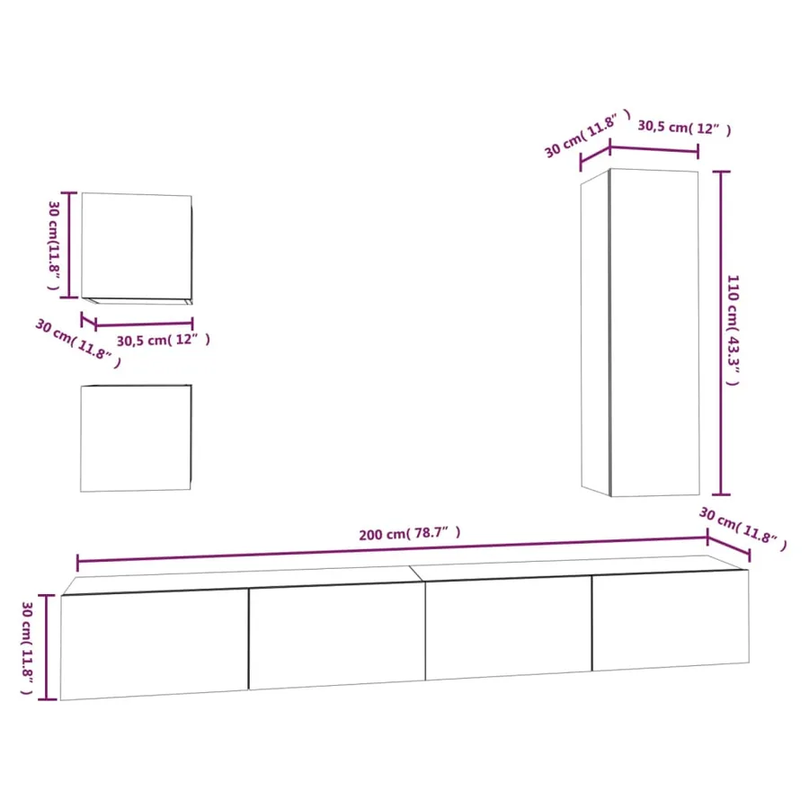 Ensemble de meubles TV 5 pcs Gris béton Bois d'ingénierie - 10