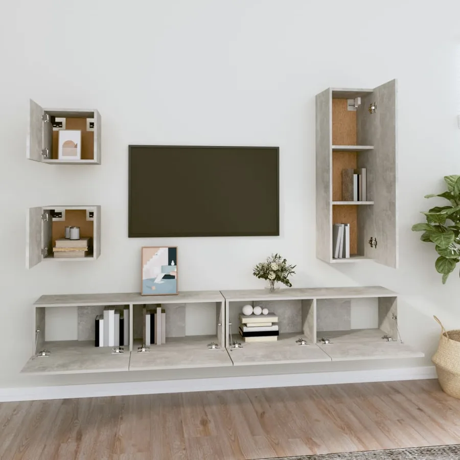 Ensemble de meubles TV 5 pcs Gris béton Bois d'ingénierie - 3