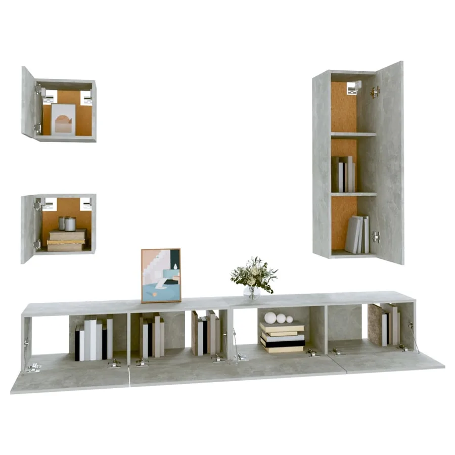 Ensemble de meubles TV 5 pcs Gris béton Bois d'ingénierie - 4