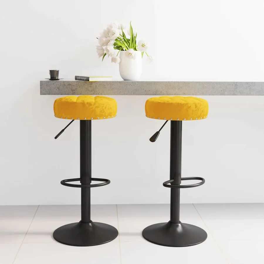 Tabourets de bar lot de 2 jaune moutarde velours