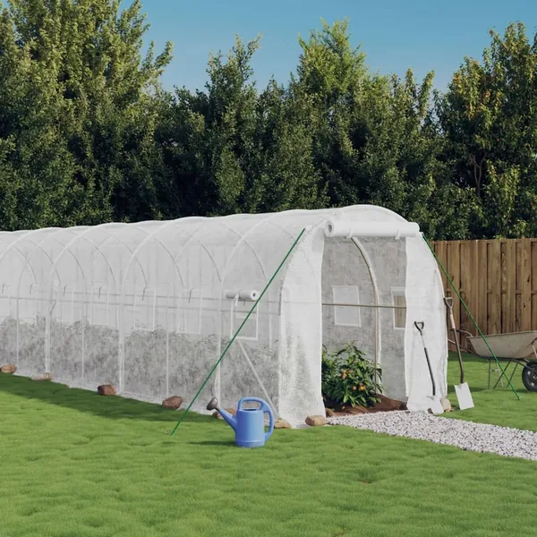 Serre avec cadre en acier blanc 48 m² 24x2x2 m