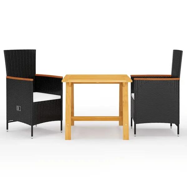 Ensemble à manger de jardin 3 pcs Noir