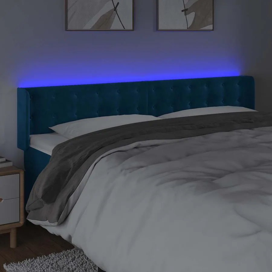 Tête de lit à LED Bleu foncé 203x16x78/88 cm Velours - 4