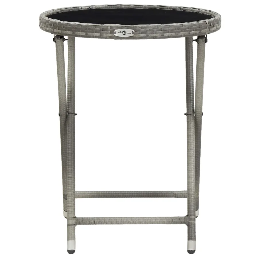 Ensemble de bistro 3 pcs Résine tressée et verre trempé Gris - 10