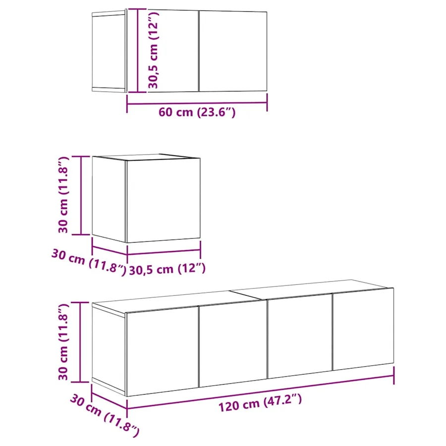 Ensemble de meubles TV 4 pcs Chêne fumé Bois d'ingénierie - 12