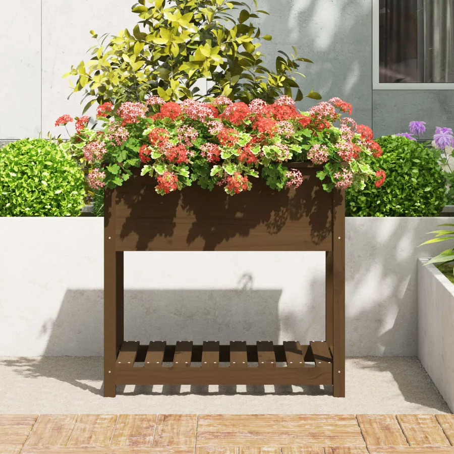 Jardinière avec étagère Marron miel 82,5x54x81 cm Bois de pin - 3