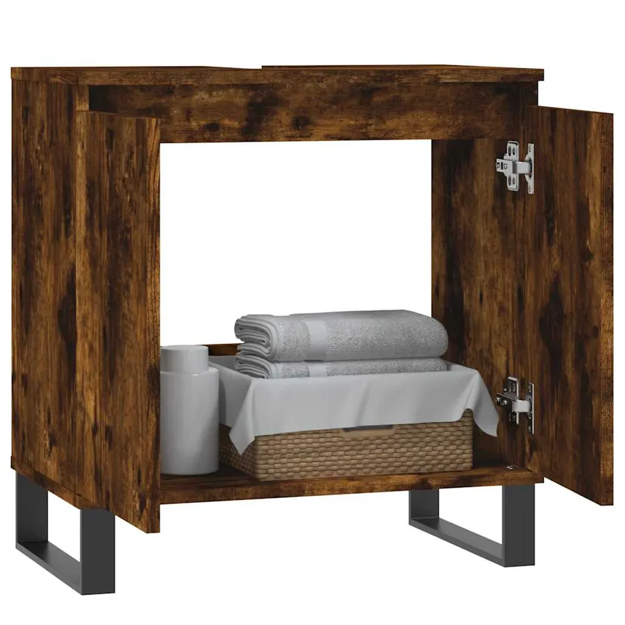 Armoire de bain chêne fumé 58x33x60 cm bois d'ingénierie - 3
