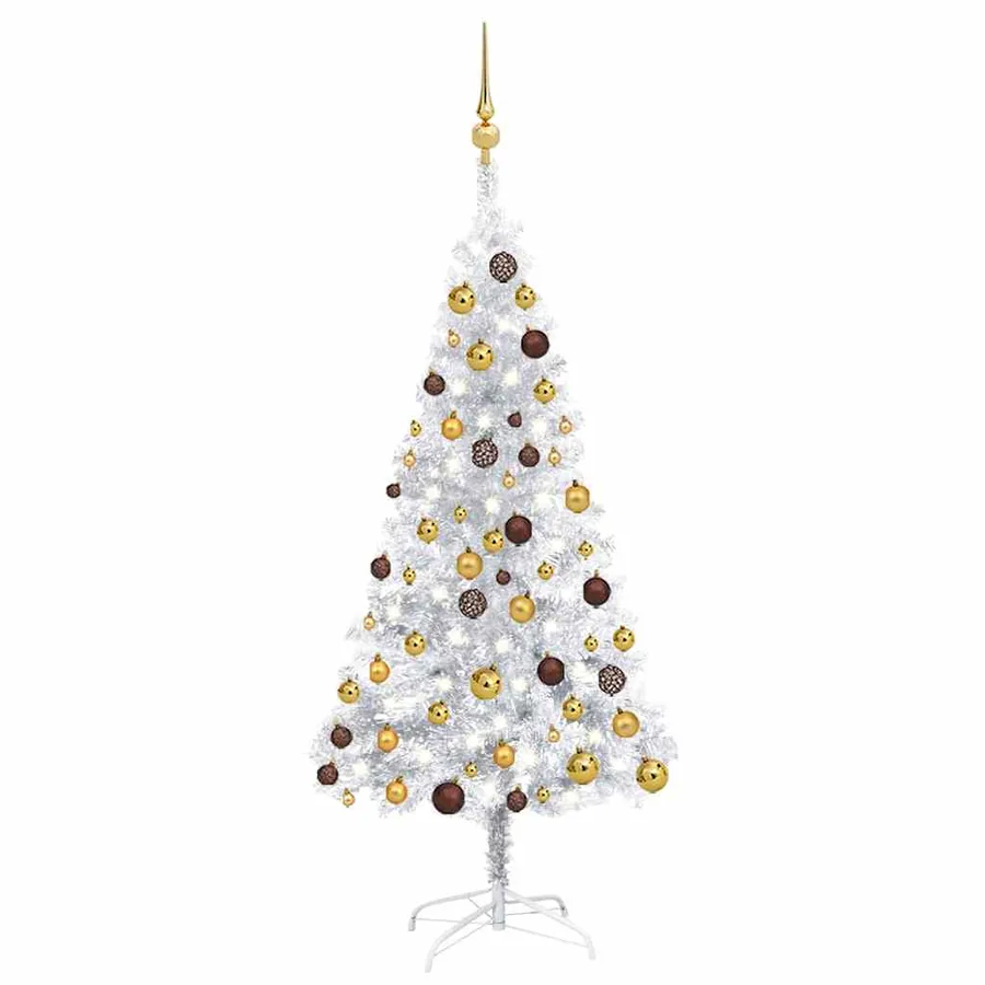 Arbre de Noël artificiel pré-éclairé/boules argenté 150 cm PET