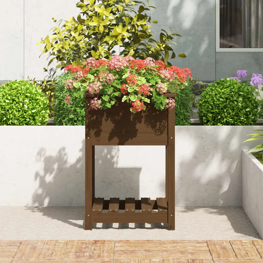 Jardinière avec étagère Marron miel 54x54x81 cm Bois de pin - 3