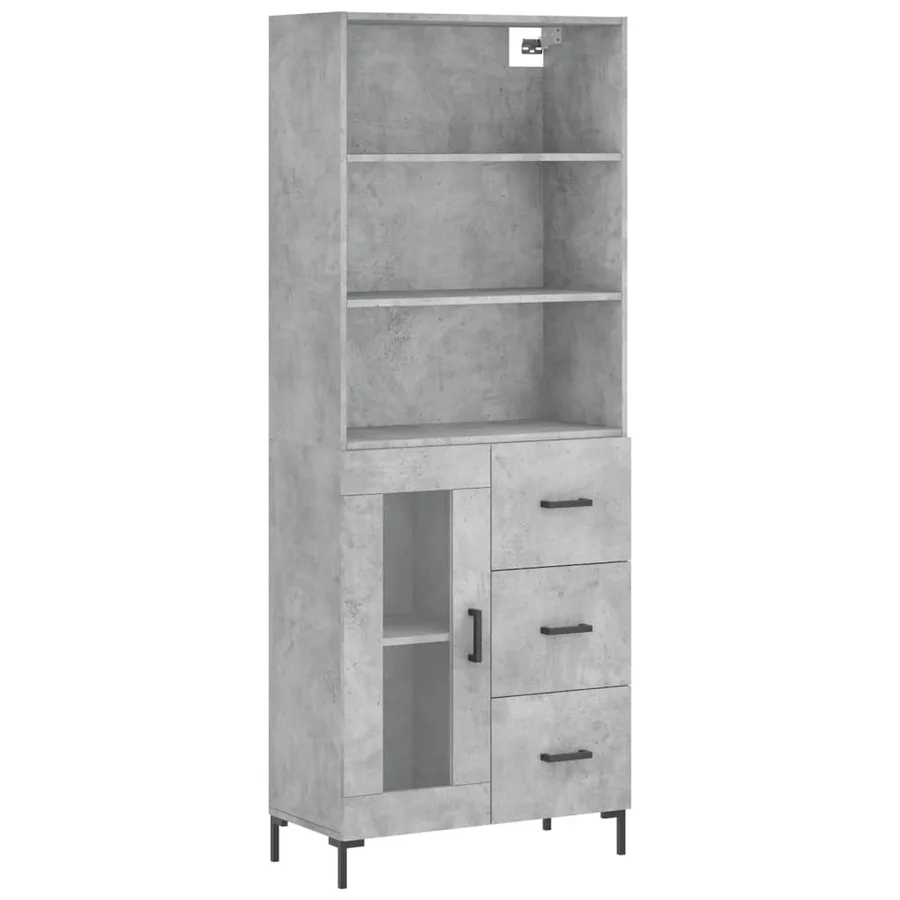 Buffet haut Gris béton 69,5x34x180 cm Bois d'ingénierie - 2