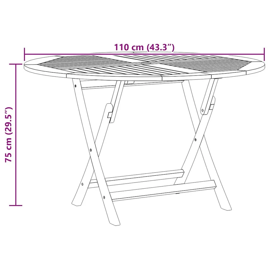 Table pliable de jardin Ø 110x75 cm bois massif de teck - 8