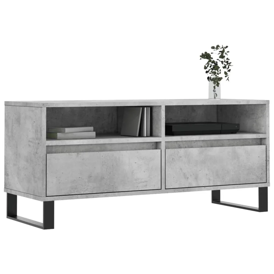 Meuble TV gris béton 100x34,5x44,5 cm bois d'ingénierie - 3