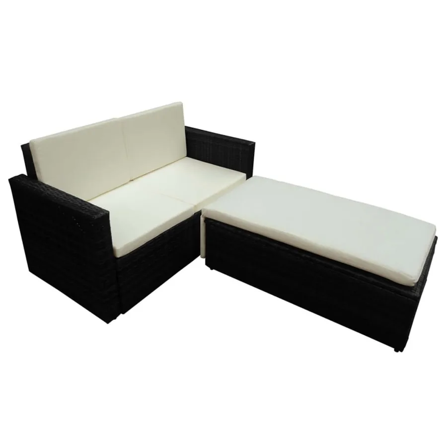Salon de jardin 2 pcs avec coussins Résine tressée Noir - 3