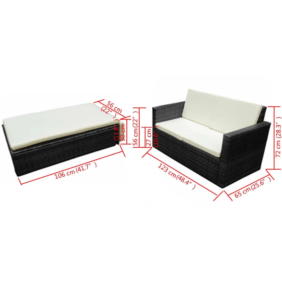 Salon de jardin 2 pcs avec coussins Résine tressée Noir - 7