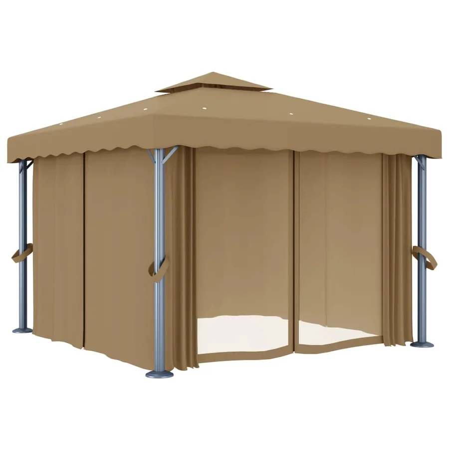 Tonnelle avec rideau 3x3 m Taupe Aluminium - 2