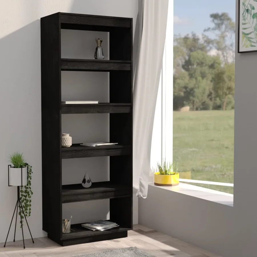 Bibliothèque/Séparateur de pièce Noir 60x35x167 cm Pin massif - 3