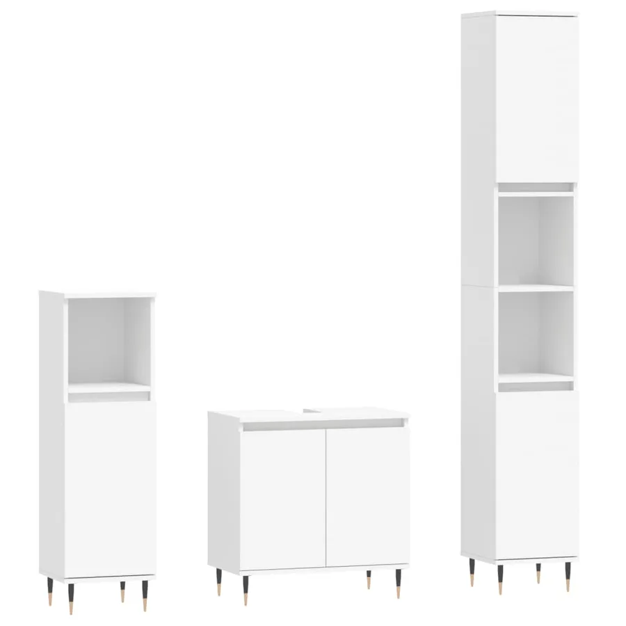 Ensemble d'armoires salle de bain 3 pcs blanc bois d'ingénierie - 2