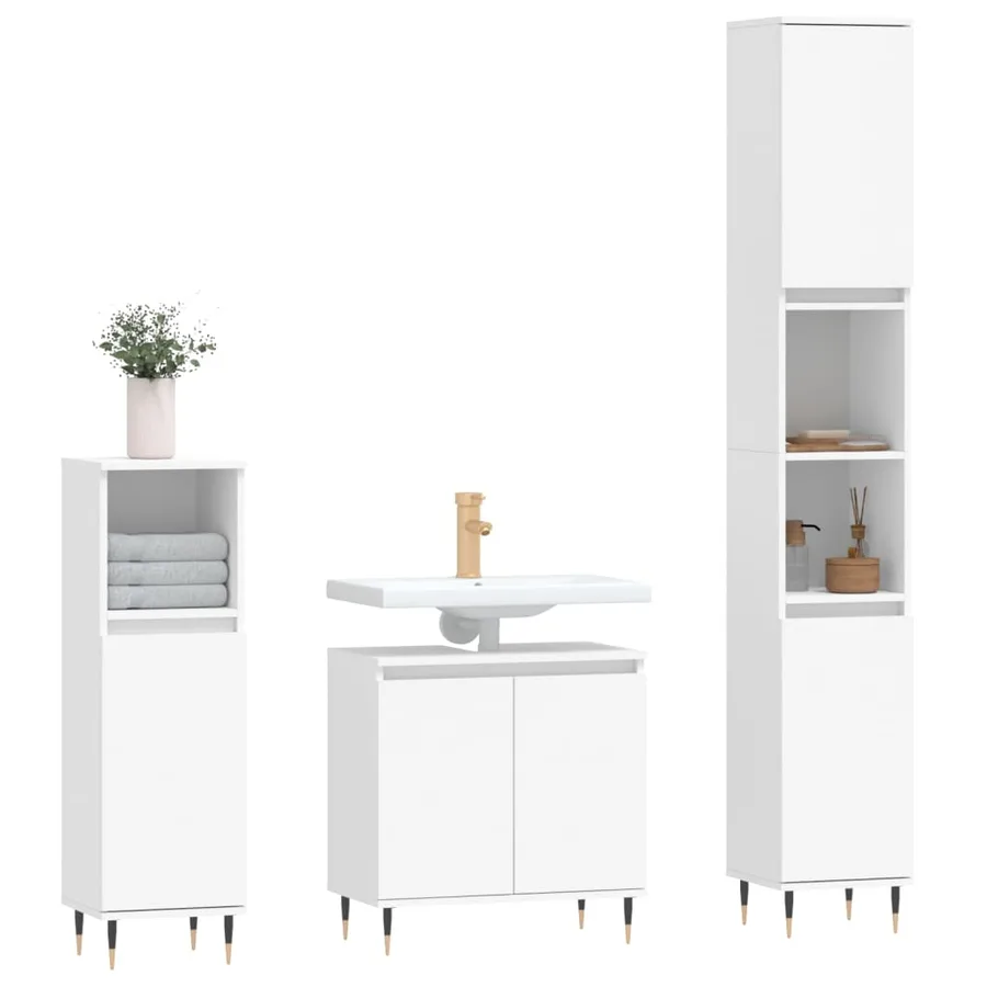 Ensemble d'armoires salle de bain 3 pcs blanc bois d'ingénierie - 3