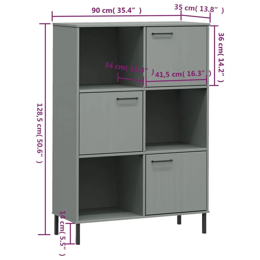 Bibliothèque avec pieds en métal Gris 90x35x128,5 cm Bois OSLO - 8