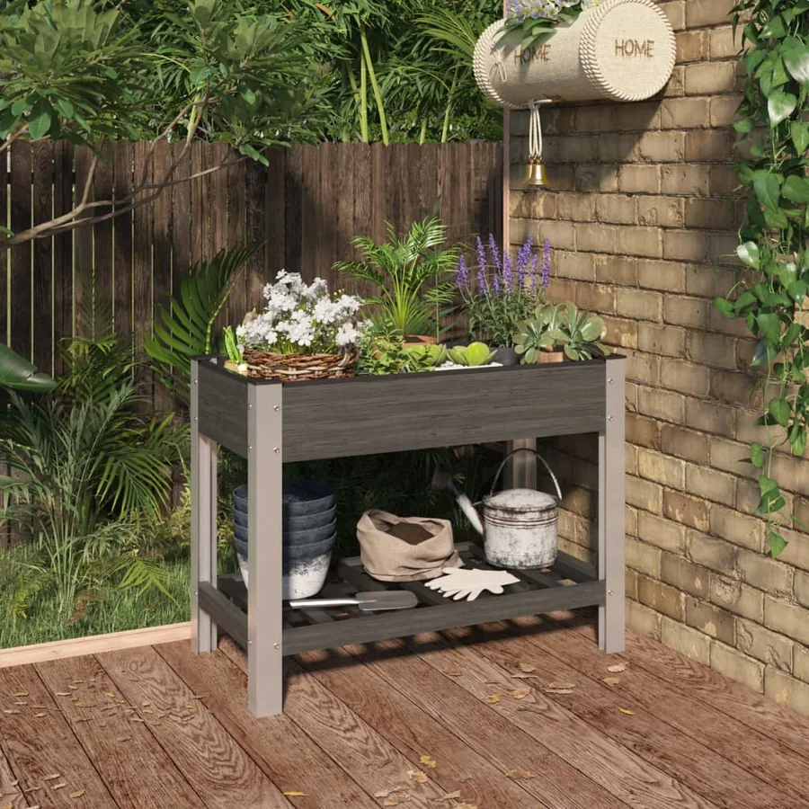 Lit surélevé de jardin avec étagère Gris 100x50x75 cm WPC