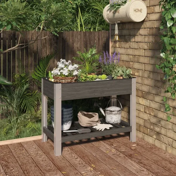 Lit surélevé de jardin avec étagère Gris 100x50x75 cm WPC