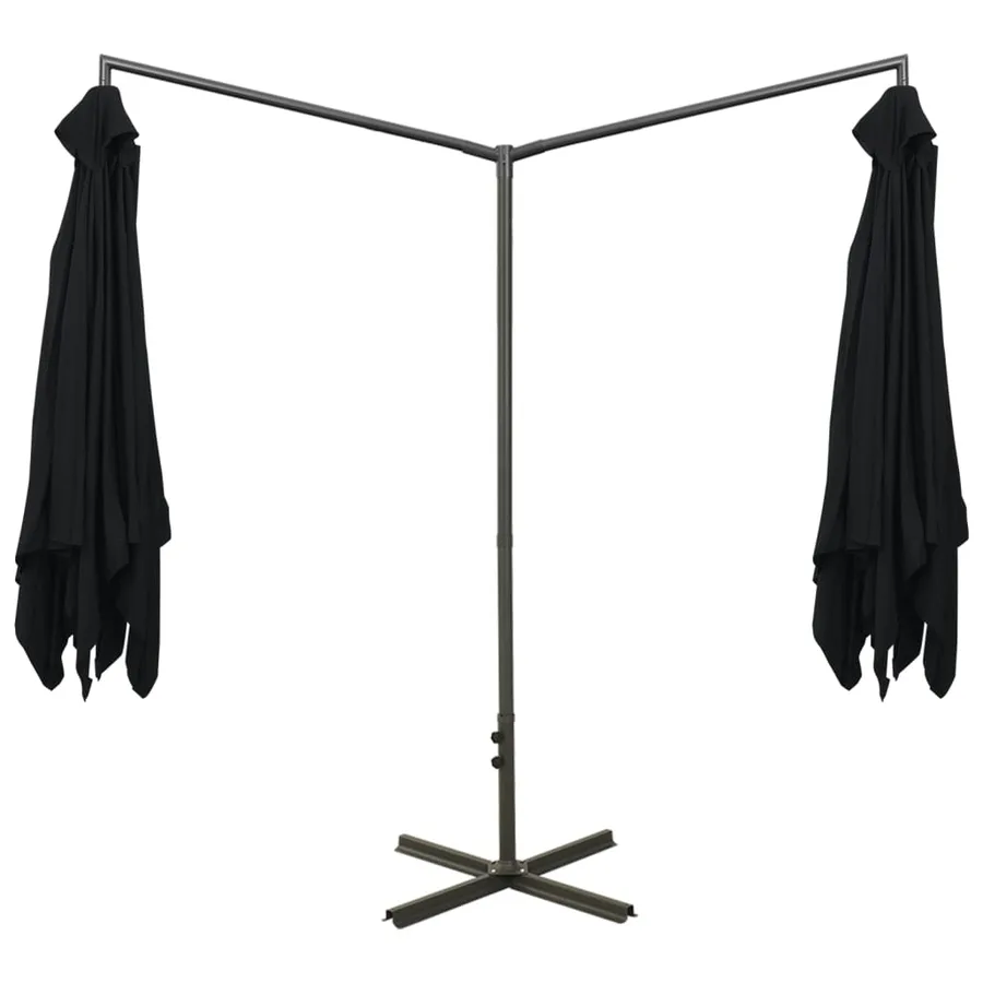 Parasol de jardin double avec mât en acier noir 600x300 cm - 4