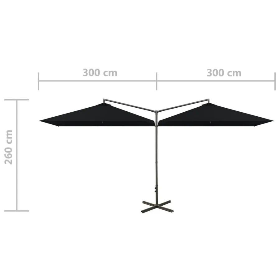 Parasol de jardin double avec mât en acier noir 600x300 cm - 8