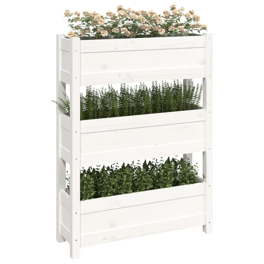 Jardinière Blanc 77x25x104,5 cm Bois massif de pin - 4