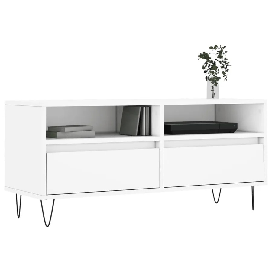 Meuble TV blanc 100x34,5x44,5 cm bois d'ingénierie - 3