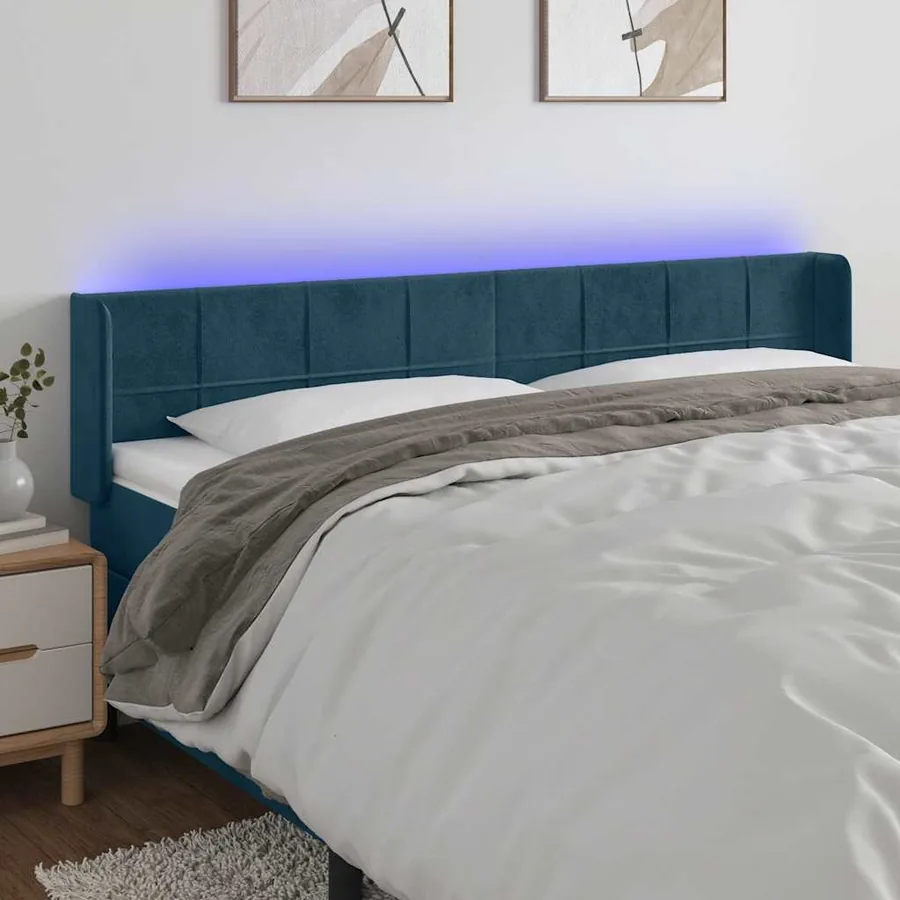 Tête de lit à LED Bleu foncé 183x16x78/88 cm Velours