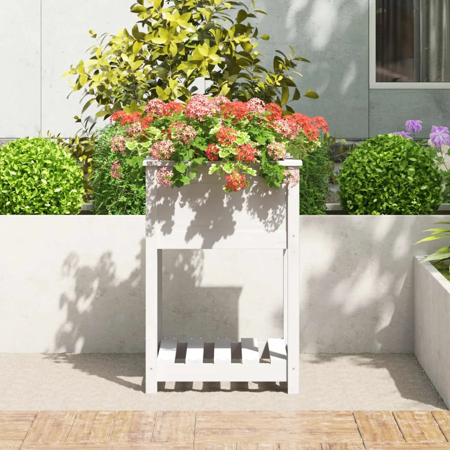 Jardinière avec étagère Blanc 54x54x81 cm Bois massif de pin - 3