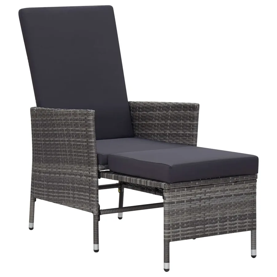 Chaise inclinable de jardin avec coussins Résine tressée Gris - 2