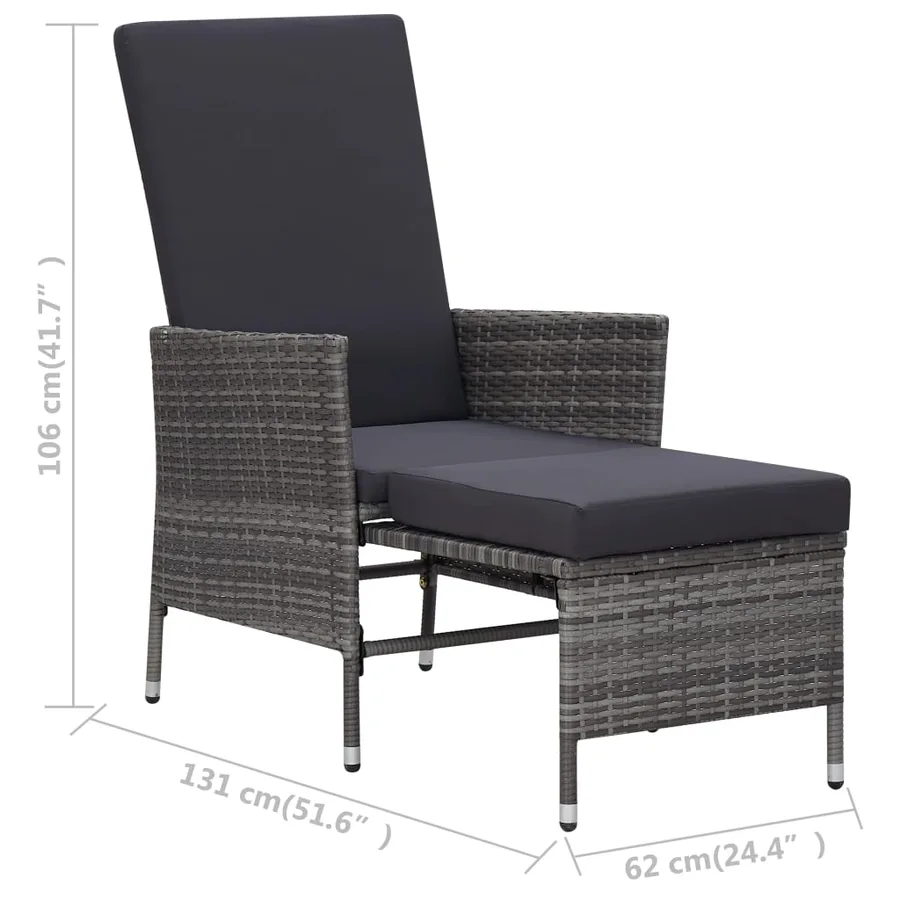 Chaise inclinable de jardin avec coussins Résine tressée Gris - 8