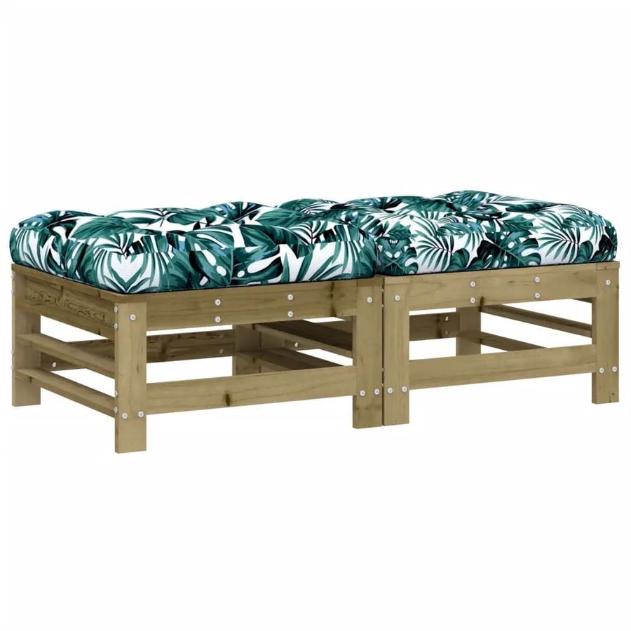 Repose-pieds de jardin et coussins lot de 2 bois pin imprégné - 2