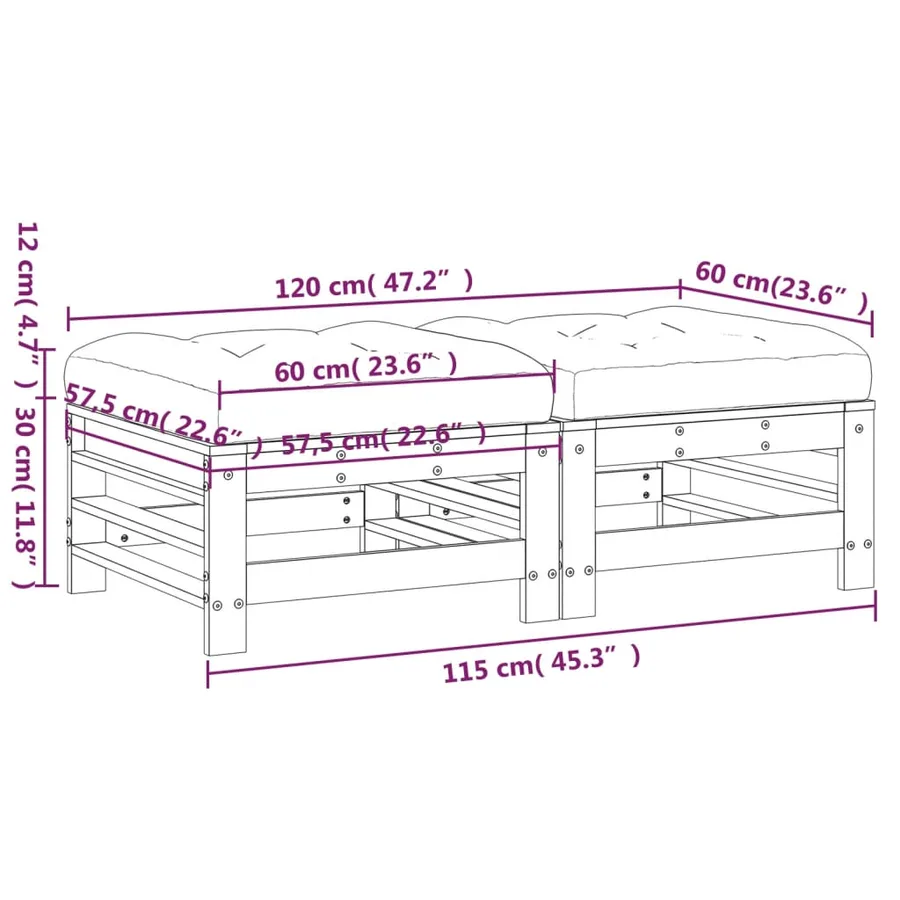 Repose-pieds de jardin et coussins lot de 2 bois pin imprégné - 9