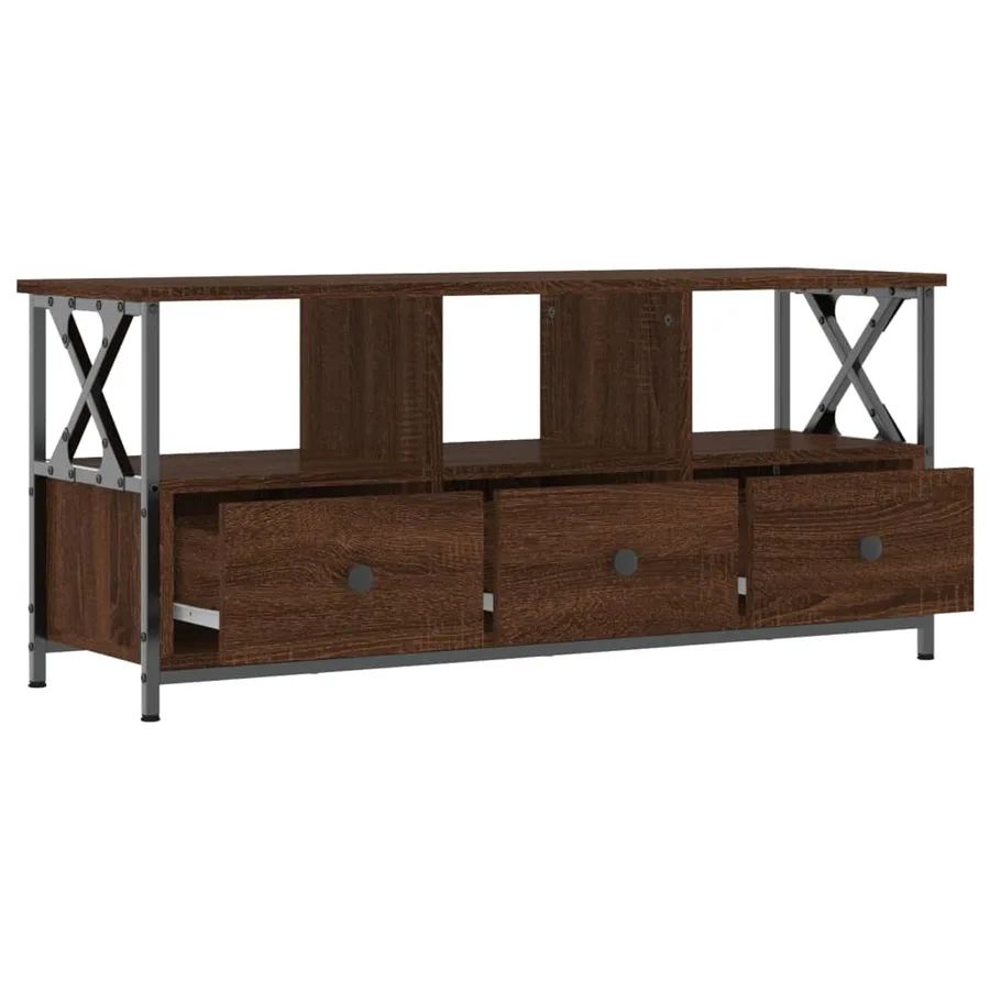 Meuble TV chêne marron 102x33x45 cm bois d'ingénierie et fer - 4