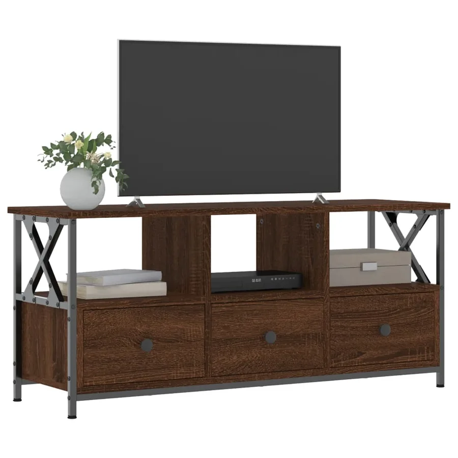 Meuble TV chêne marron 102x33x45 cm bois d'ingénierie et fer - 7