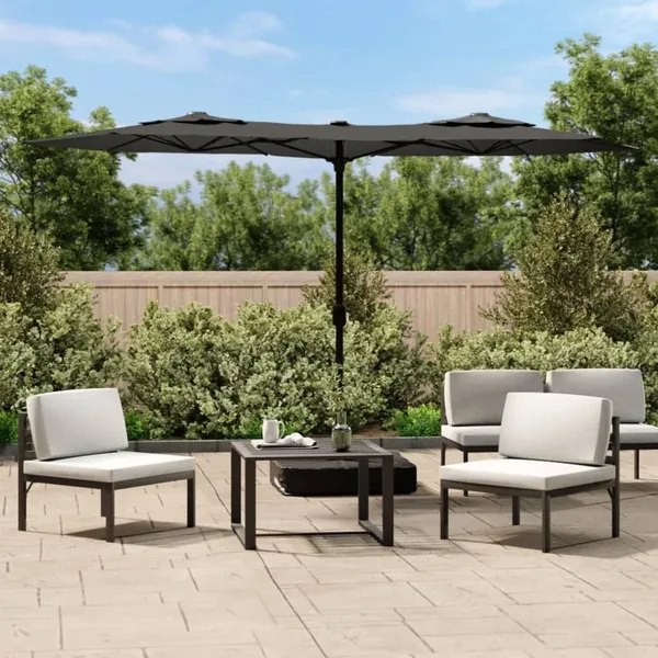 Parasol de jardin à double tête avec LED anthracite 316x145 cm