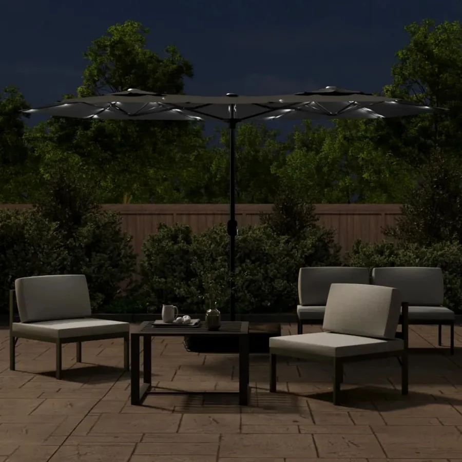 Parasol de jardin à double tête avec LED anthracite 316x145 cm - 3