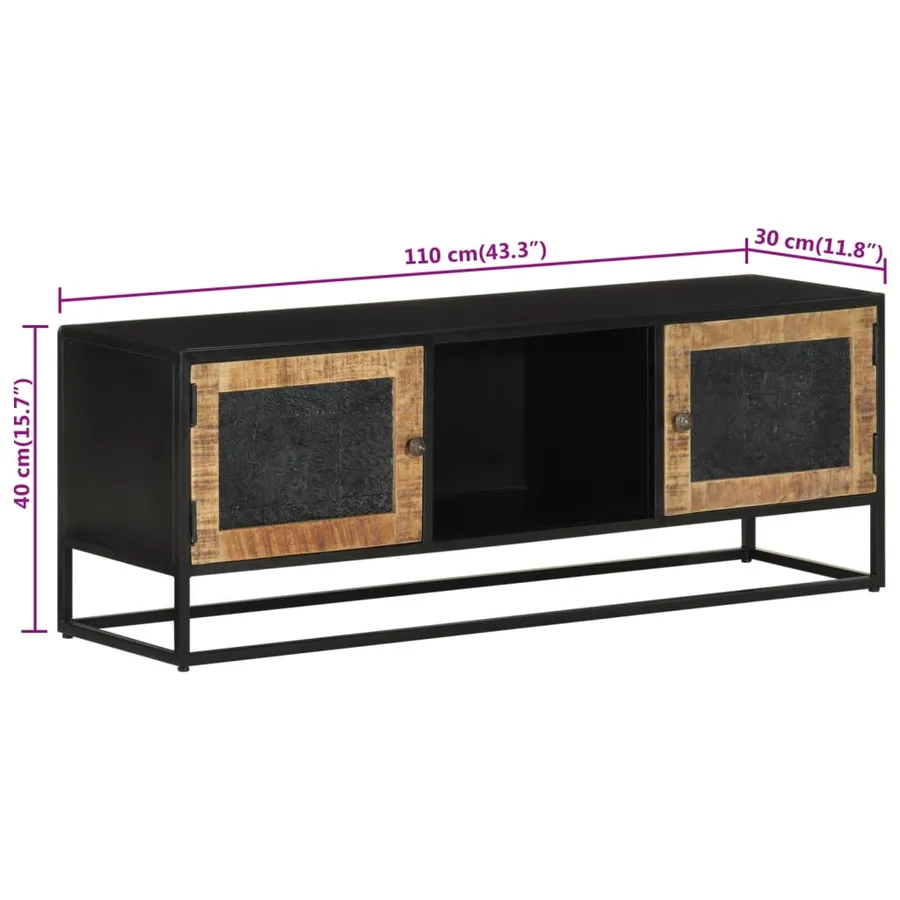 Meuble TV 110x30x40 cm bois massif de manguier et fer - 10