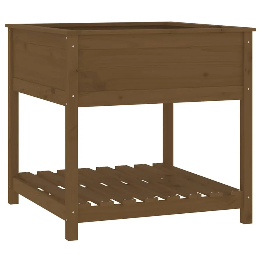 Jardinière avec étagère Marron miel 82,5x82,5x81 cm Bois de pin - 2