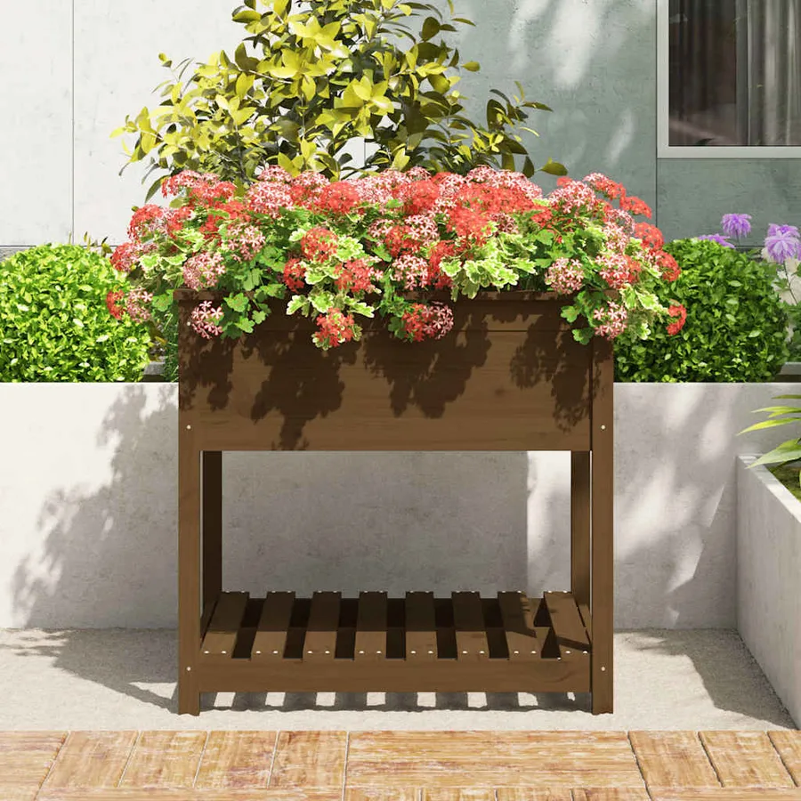 Jardinière avec étagère Marron miel 82,5x82,5x81 cm Bois de pin - 3